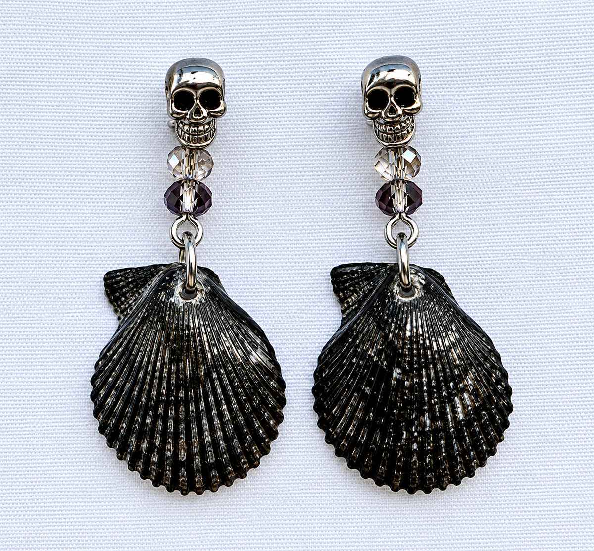 Midnight at Mussenden Skull & Scallop Earrings
