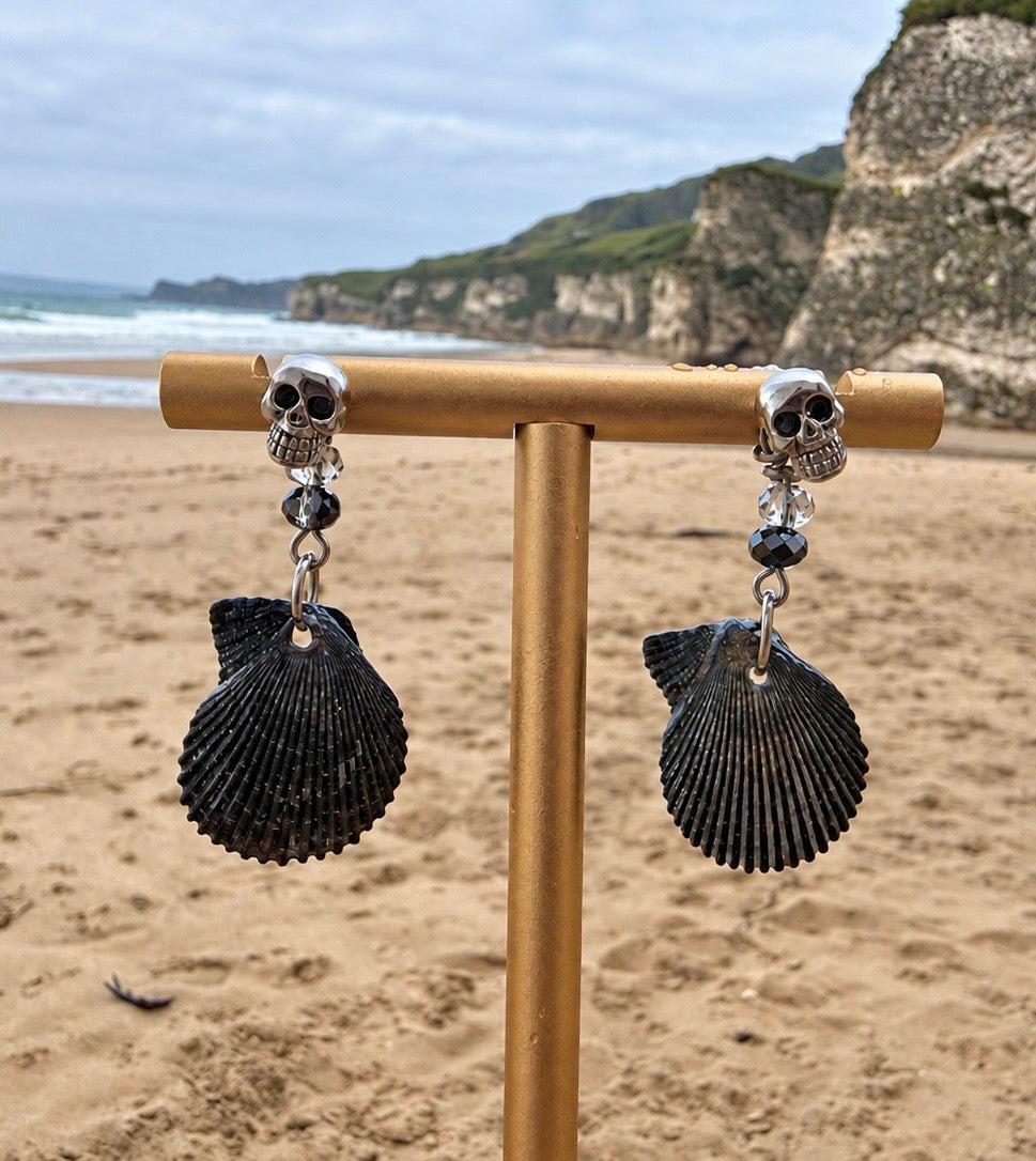 Midnight at Mussenden Skull & Scallop Earrings