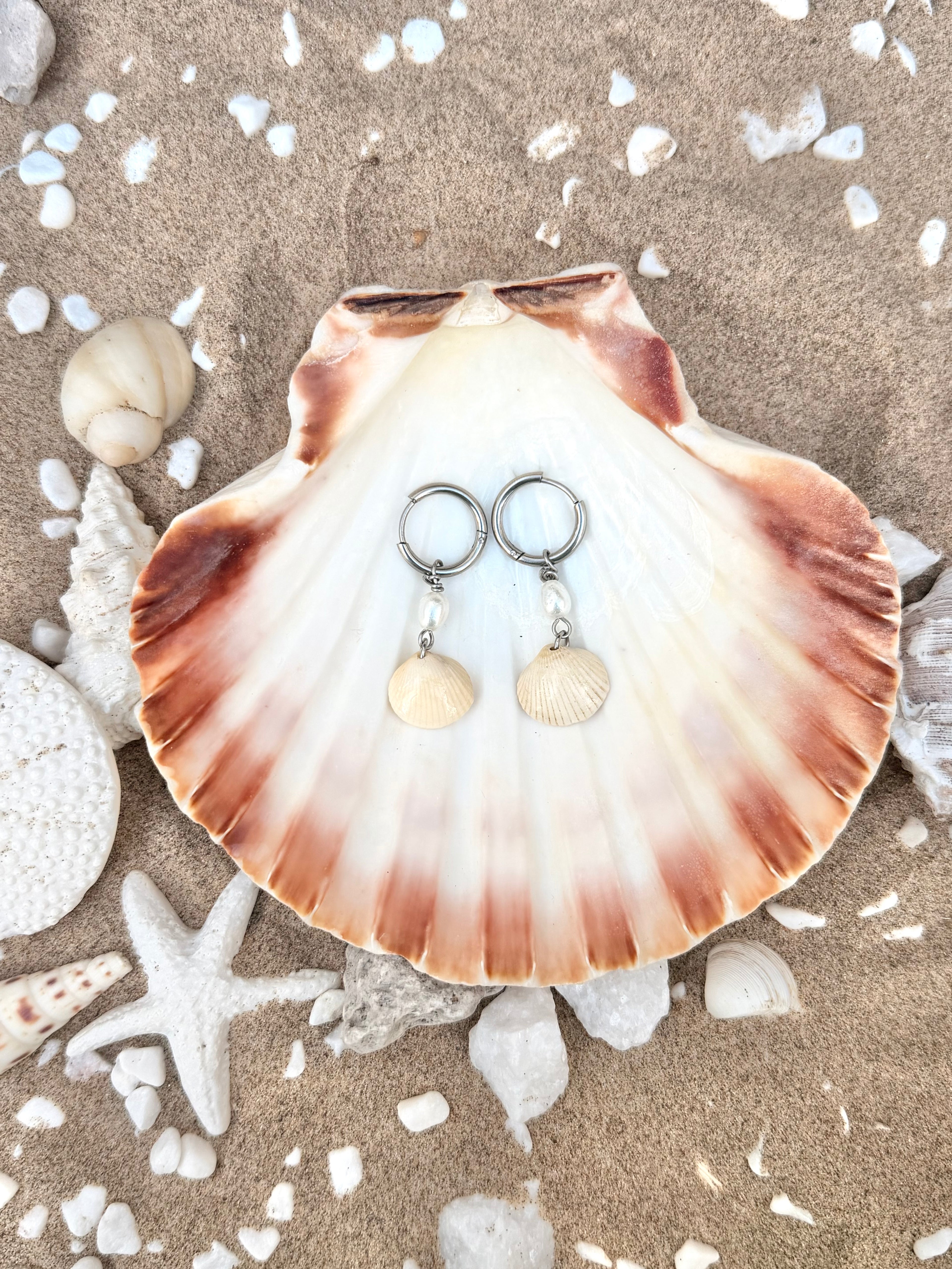 Whiterocks Pearl Silver Shell Hoops
