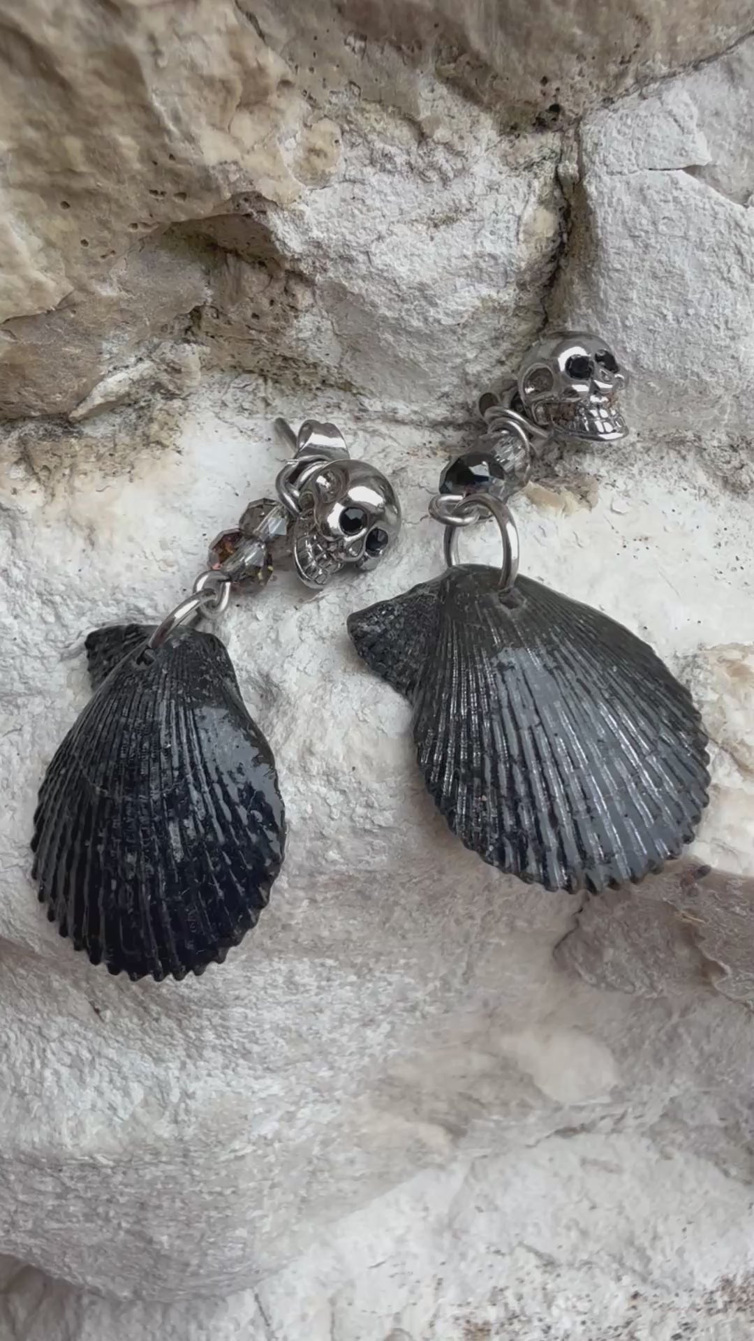 Midnight at Mussenden Skull & Scallop Earrings